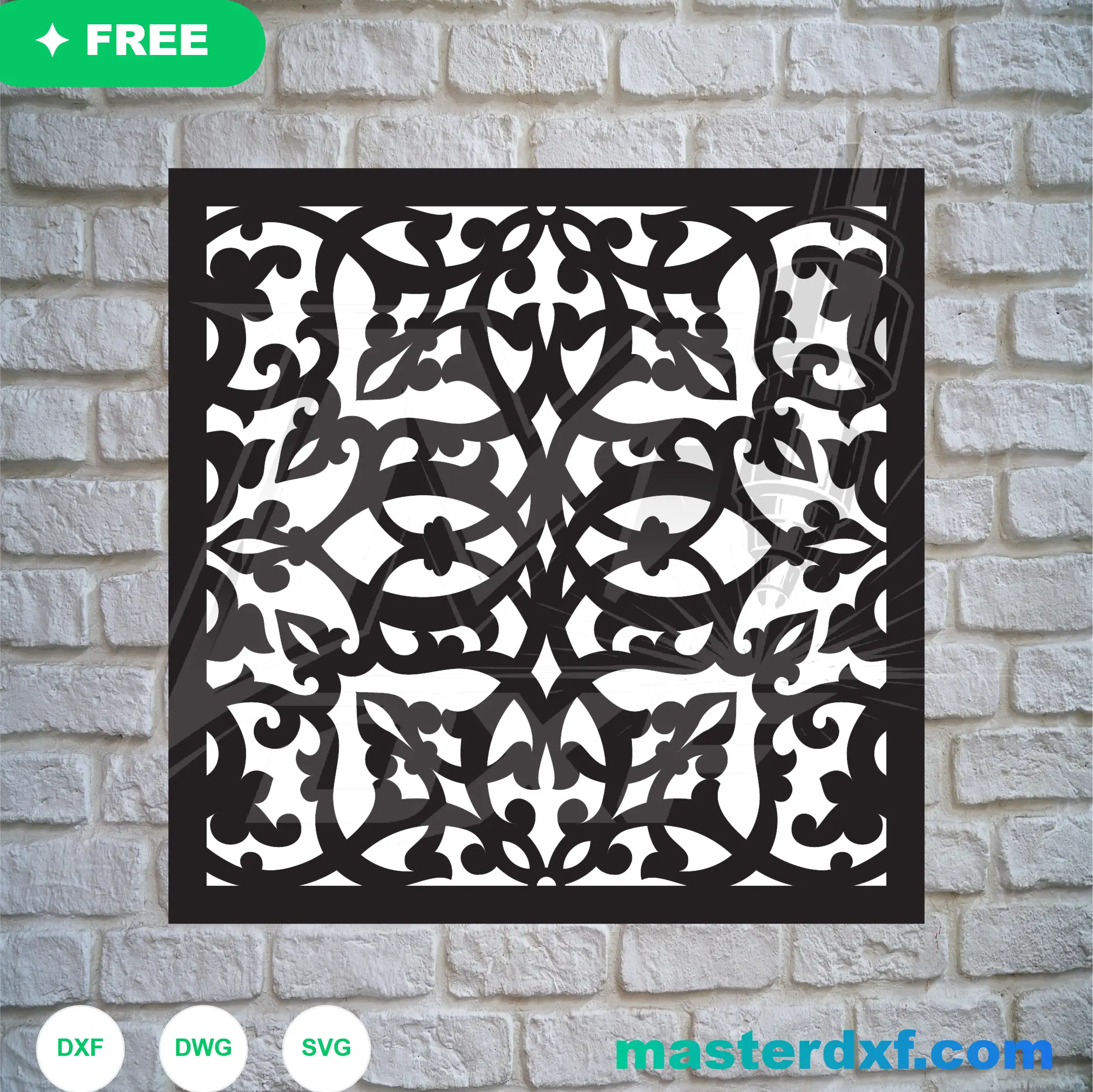 Symmetrical Arabesque Damask Motif Square Lattice for CNC Cut DXF File